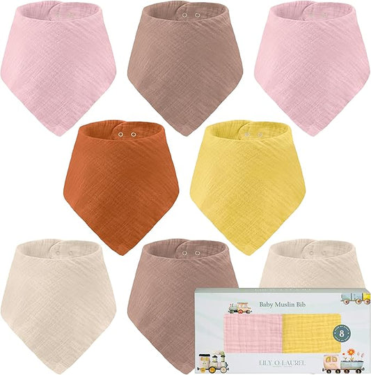 Muslin Baby bibs for drooling and teething, 100% cotton, Bibs for baby girl, Muslin bibs for boys (8 Pack)