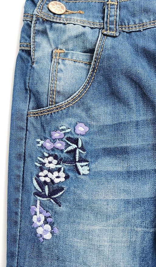 KIDSCOOL SPACE Baby Little Kids Cute Denim Embroidered Fashion Jean Overalls