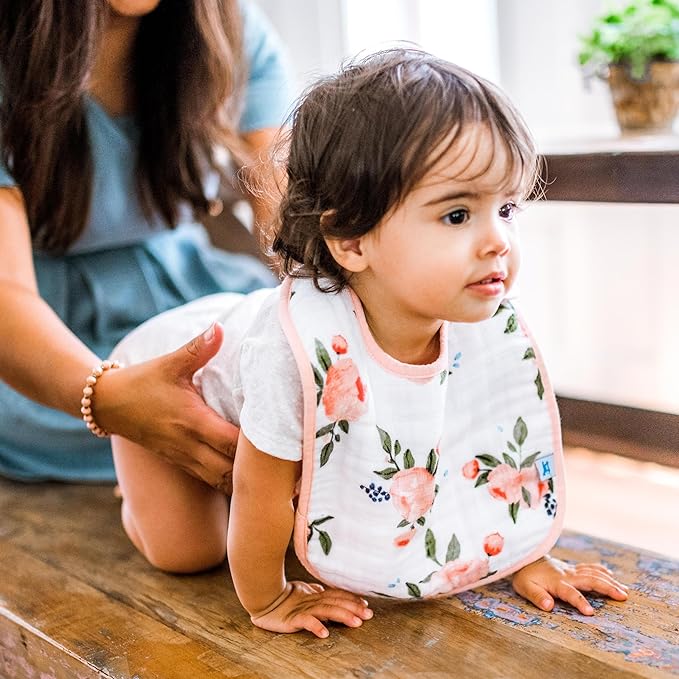 Little Unicorn Premium Classic Bib 3 pack | Adjustable as baby grows | Soft fabric on skin | Great for first time eaters (Watercolor Roses)