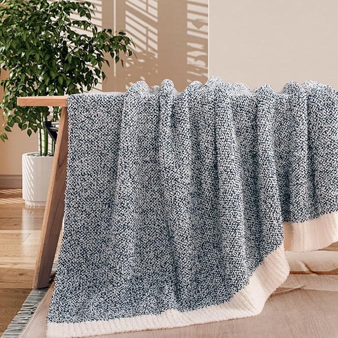 NEXHOME PRO Twin Size Soft Throw Blankets for Couch, Cozy Blankets Reversible Warm Knit Blanket for Women, Fuzzy Plush Lightweight Throws for Sofa, Bed, Picnic, Navy 60 x 80 inches