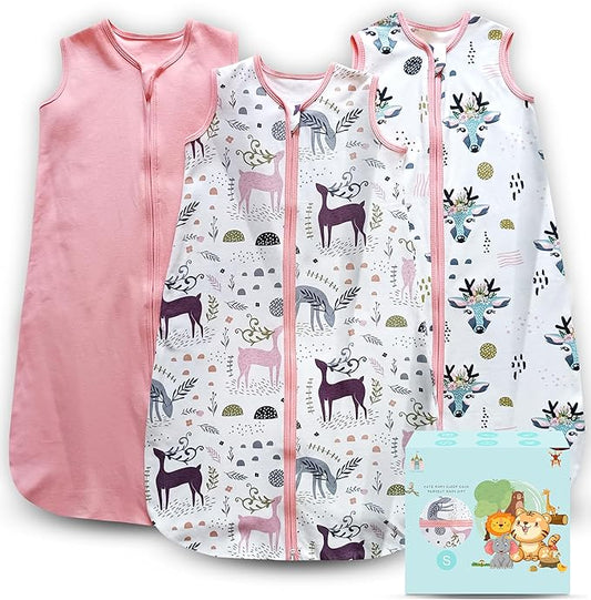 Cute Castle Baby Sleep Sack 0-6 Months - Lightweight 100% Cotton 2-Way Zipper TOG 0.5 Infant Wearable Blanket, Newborn Essentials Toddler Sleep Clothes (3 Pack Pink)