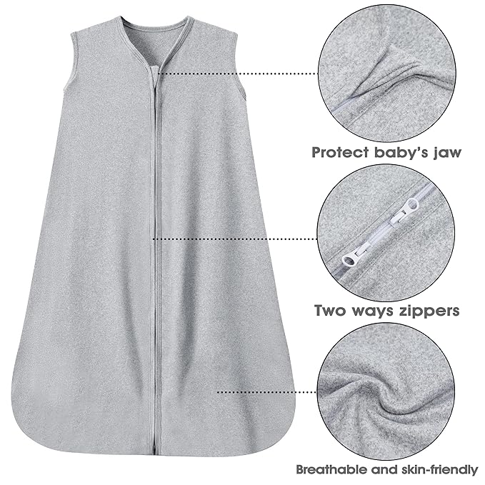 Baby Sleep Sack 12-18 Months Baby Wearable Blanket 100% Rayon Cotton 2-Way Zipper Toddler Sleeping Sack，Comfy Soft Lightweight TOG 0.3(grey)