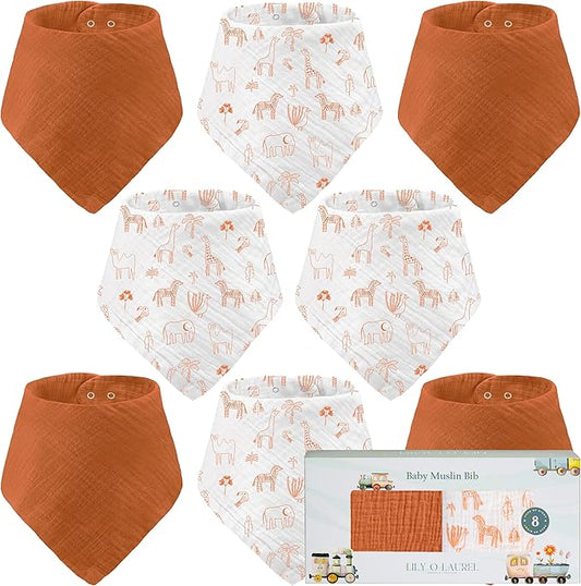 Muslin Baby bibs for drooling and teething, 100% cotton, Bibs for baby girl, Muslin bibs for boys (8 Pack)
