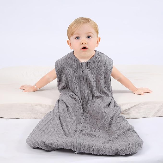 Baby Sleep Sack 12-18 Months, Baby Wearable Blanket 100% Acrylic knit 2-Way Zipper Toddler Sleeping Sack TOG 0.5 (Grey)