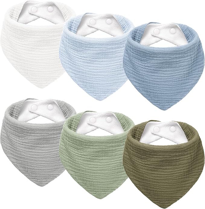 Susurration Muslin Baby Drool Bibs 6Pack Soft Triangular Adjustable Baby Bandana Bibs for Unisex Baby Girls & Boys