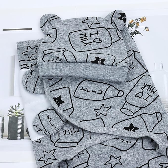 Cinaci 2 Pack Adjustable Soft Cotton Blend Newborn Baby Receiving Swaddle Blankets Sleep Sacks with Nursery Hats Caps Beanies Bonnets for Baby Girls Boys Newborns Infants