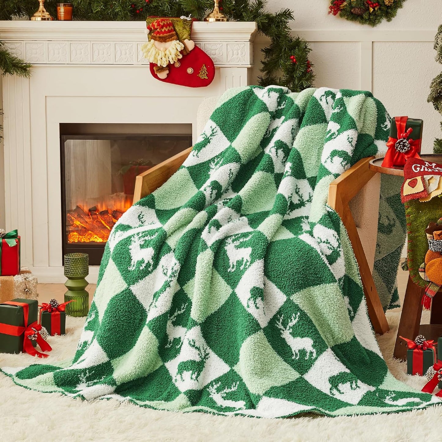 CYMULA Christmas Knit Throw Blanket - Super Soft Cozy Fuzzy Blankets for Couch, Sofa & Bed, Holiday Throw Blanket，50"x60"