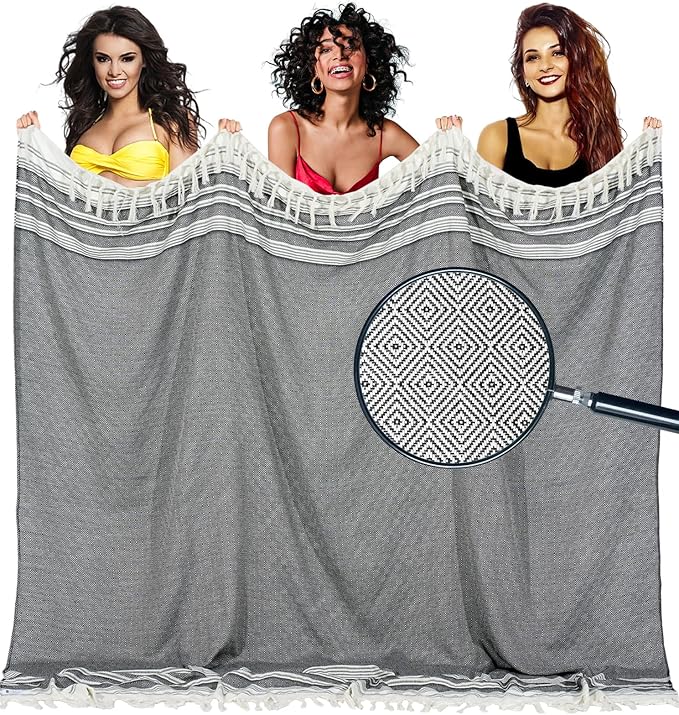 Oversized Turkish Beach Towel Blanket Cotton Giant XL Sandproof Towels Huge Linen XXL Extra Large Big Throw Quilt Blankets for Adults Cloud Travel Camping Glamping Accessories Essentials