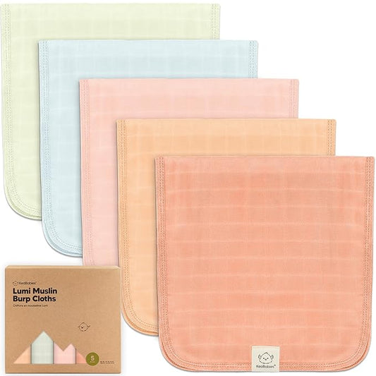 5-Pack Cotton Muslin Burp Cloths Baby Girls, Boys - Soft & Absorbent Spit Up Burp Rags, Large Muslin Towel, Cotton Wash Cloths for Babies, Newborn, Infant, No Shrink, Durable, Neutral (Flora Dew)