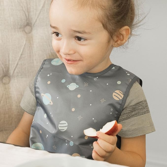 Tiny Twinkle Short Sleeve Apron Baby & Toddler Bib for Boys – Waterproof, Mess-Proof Bibs for Eating & Feeding, Machine Washable, Perfect Holiday Gift (Space, 6–24M)