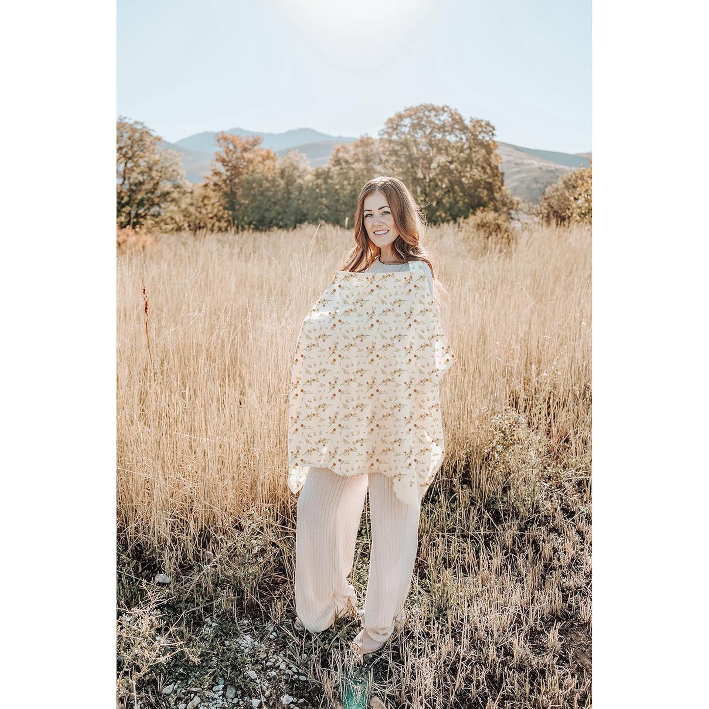 Konssy Muslin Nursing Cover for Baby Breastfeeding, Breathable 100% Cotton Breastfeeding Cover with Rigid Hoop for Mother Nursing Apron, Multi-use Carseat Canopy (Posy)