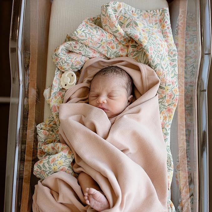 mushie Muslin Baby Swaddle Blanket | 100% Organic Cotton (Pastel Blooms)
