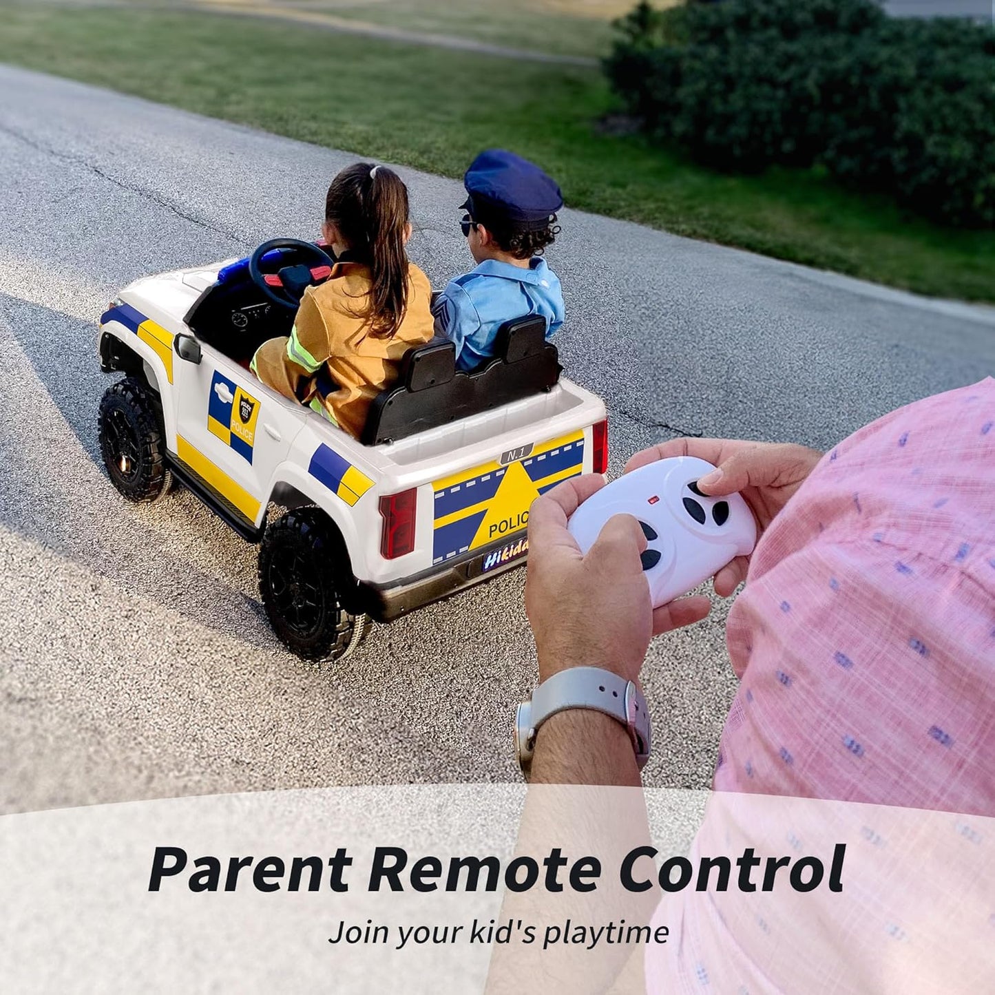 24V 10Ah Electric Police SUV Car Ride-On Toy for Big Kids, 4WD 2-Seater w/Parental Remote Control, 5Mph Max Speed - White