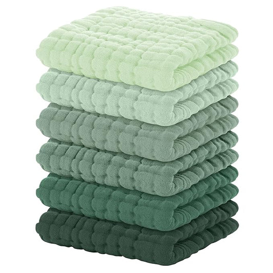 Yoofoss Muslin Baby Washcloths 100% Organic Cotton Face Towels 6 Pack Wash Cloths for Baby 12x12in Soft and Absorbent Baby Wipes (Gradient Green)