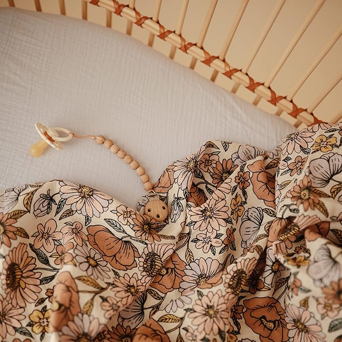 mushie Muslin Baby Swaddle Blanket | 100% Organic Cotton (Retro Flowers)