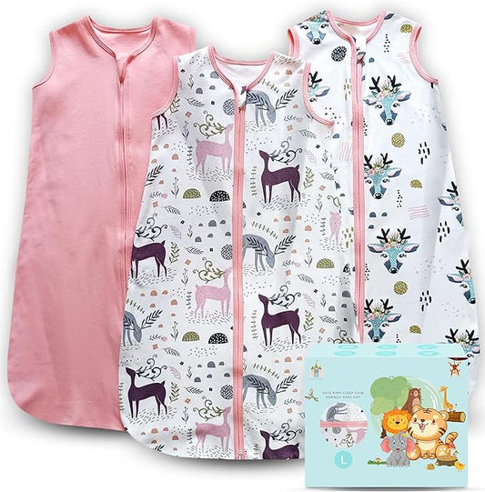 Cute Castle Baby Sleep Sack 12-18 Months - Lightweight 100% Cotton 2-Way Zipper TOG 0.5 Infant Wearable Blanket, Newborn Essentials Toddler Sleep Clothes (3 Pack Pink)