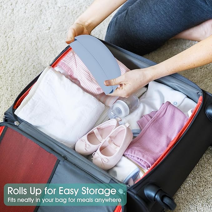 2 Pack Silicone Baby Bibs Adjustable Fit Waterproof Bib With Leak Proof Food Pouch Catcher for Eating Boys Girls