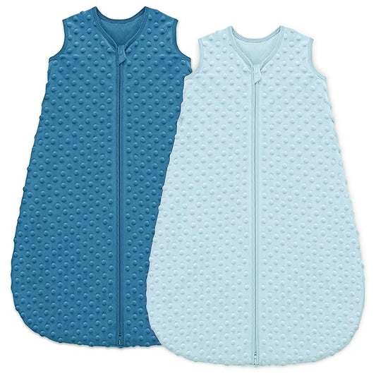 Fleece Baby Sleep Sack 12-18 Months with Plush Dots 1.5 Tog Baby Wearable Blanket with 2-Way Zipper Warm Sleeping Sack for Toddler Infant - Large, Sky Blue