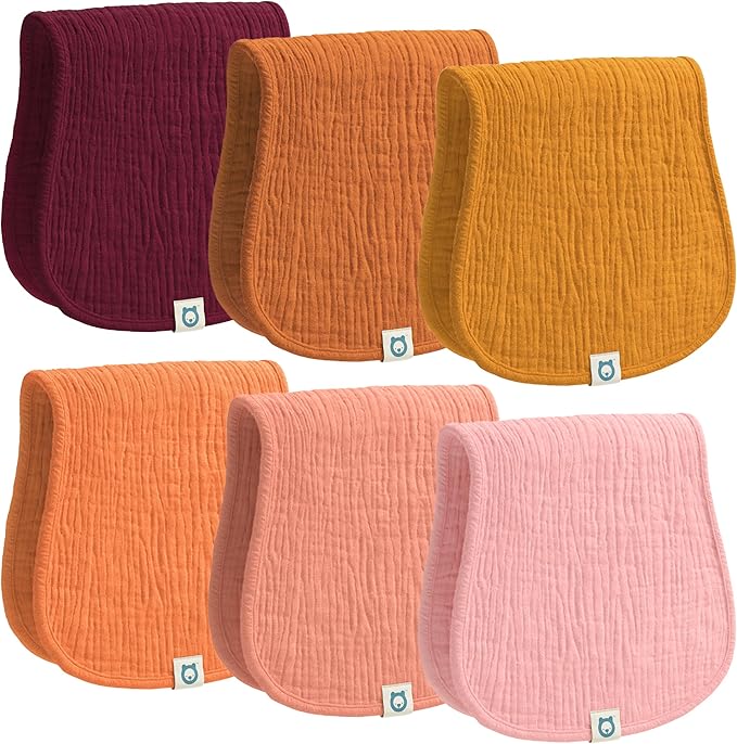 Muslin Burp Cloths Set, 6 Pieces, 100% Organic Cotton Hand Washcloths for Baby Boys and Girls Extra Absorbent and Soft Burping Rags (Florals - Multi Colored)
