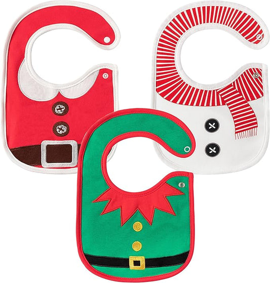 3Pcs Christmas Baby Cotton Bibs with Resin Button Newborn Infant Bibs Christmas Keepsake Baby Gift for Drooling Feeding