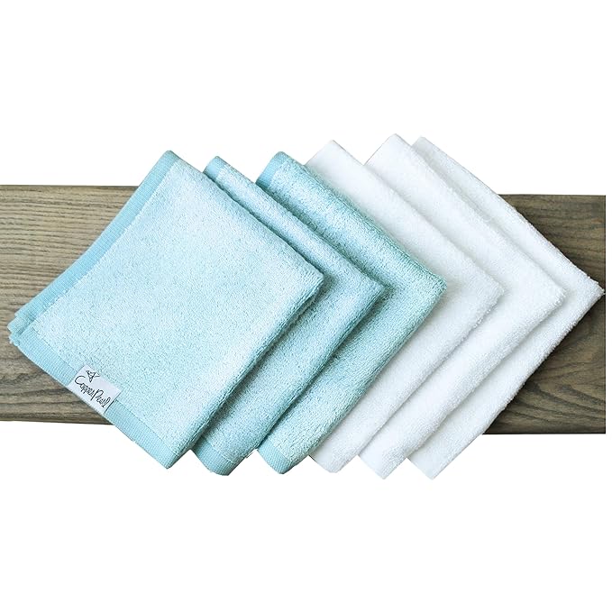 Copper Pearl 6 Ultra Soft Baby Bath Washcloths Premium Large Soft Sonny (Blue/White) 11" x 11" Towels