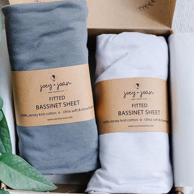 Bassinet Fitted Sheets Compatible with 4moms Breeze Plus Bassinet Model 1045 – Snuggly Soft 100% Jersey Cotton – Light + Dark Grey – 2 Pack – Not for Old Models