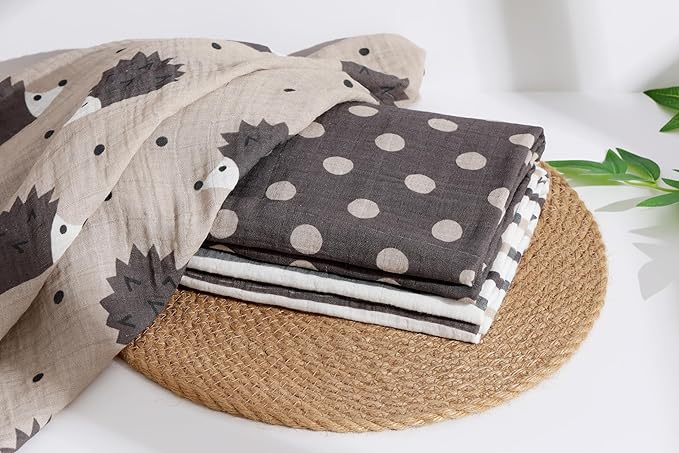 Muslin Baby Quilt 100% Cotton Newborn Blanket 47" X 47" 2 Layers Muslin Swaddle for Boy and Girl (Hedgehog Series)