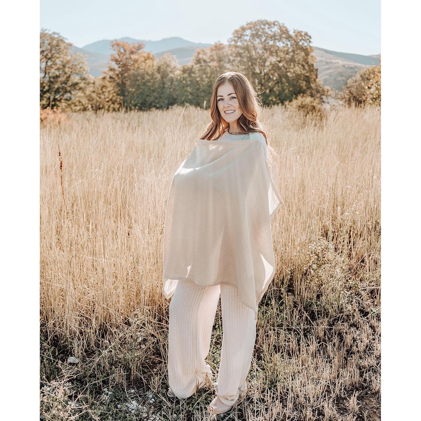 Konssy 2-Pack Muslin Nursing Cover Up for Breastfeeding Moms with Rigid Hoop, 100% Cotton, Lightweight & Breathable Breastfeeding Cover, Adjustable & Comfort