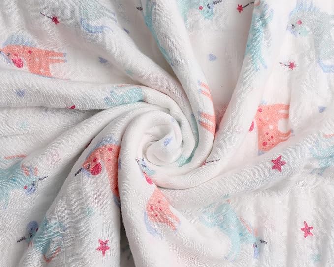 Muslin Baby Quilt 100% Cotton Newborn Blanket 47" X 47" 2 Layers Muslin Swaddle for Boy and Girl (Rainbow Series)