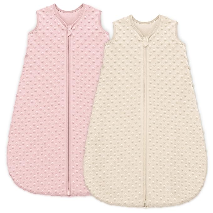 Fleece Baby Sleep Sack 12-18 Months with Plush Dots 1.5 Tog Baby Wearable Blanket with 2-Way Zipper Warm Sleeping Sack for Toddler Infant - Large, Apricot & Pink