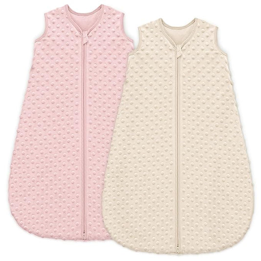 Fleece Baby Sleep Sack 12-18 Months with Plush Dots 1.5 Tog Baby Wearable Blanket with 2-Way Zipper Warm Sleeping Sack for Toddler Infant - Large, Apricot & Pink