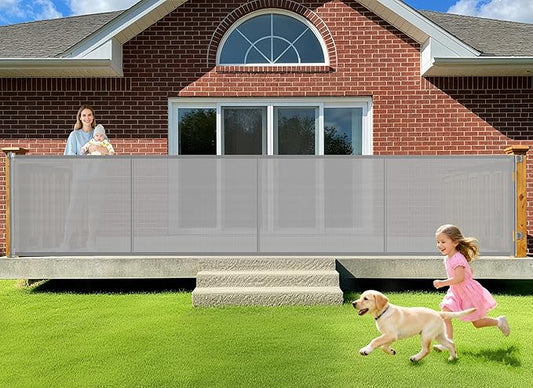 196 Inch Retractable Baby Gates Extra Wide, 41 Inch Reinforced Extra Tall Gate for Large Openings, Mesh Safety Gate for Kids Pets, Retractable Dog Gate for Pool Garages Doorway Indoor Outdoor, Gray