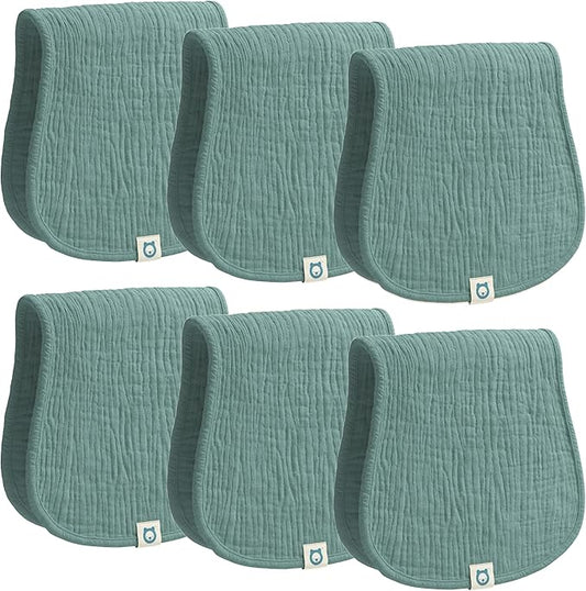 Muslin Burp Cloths Set, 6 Pieces, 100% Organic Cotton Hand Washcloths for Baby Boys and Girls Extra Absorbent and Soft Burping Rags (Teal - Solid Color)