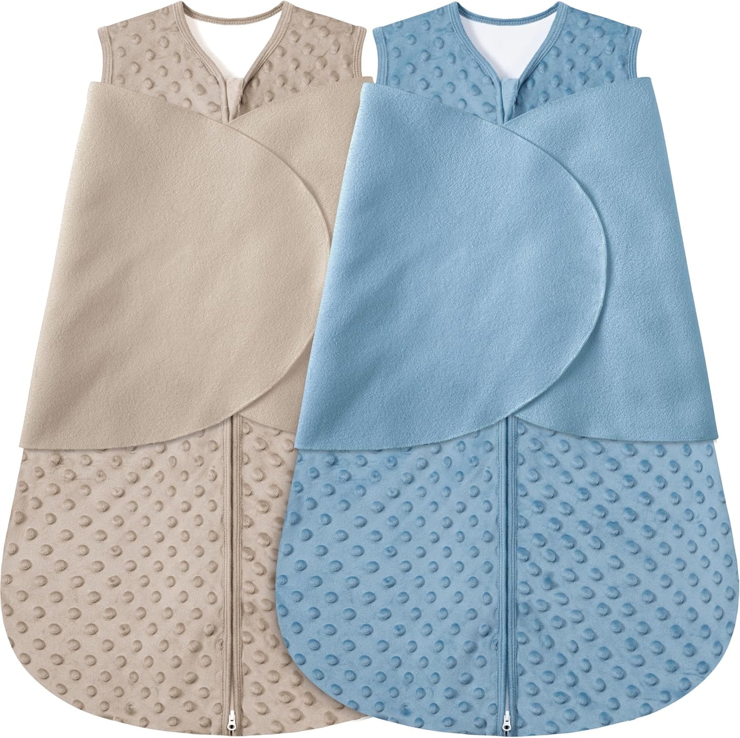 Fleece Newborn Sleep Sack Baby Swaddle,3-Way Adjustable Wearable Blanket,2 Pack Fleece Swaddling Sleeping Bag TOG 2.0， (Brown & Dark Green, 6-12 Months)