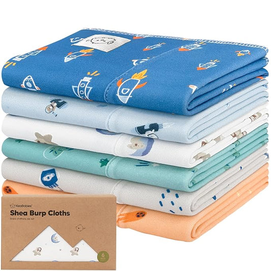 Organic Burp Cloths Baby Boy, Girl - 6-Pack Large Cotton Burping Cloths for Babies, Spit Up Rags, Super Absorbent, Ultra Soft Newborn Rag, Gender Neutral, Machine Washable, Durable (Cosmo)