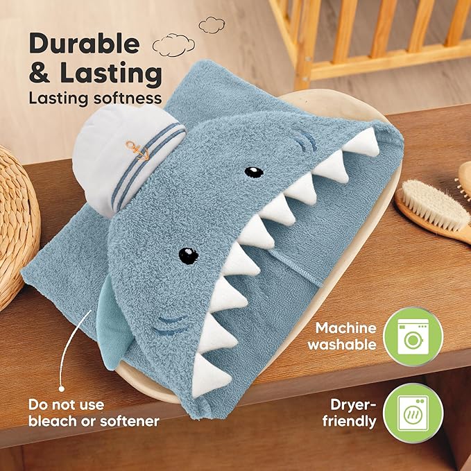 KeaBabies Organic Baby Towel with Hood for Girls, Boys - Soft, Absorbent, 100% Cotton Hooded Baby Towels for Newborns, Infants, Large Hooded Bath Towels for Babies, Kids, Toddler 1-3 (Skipper)