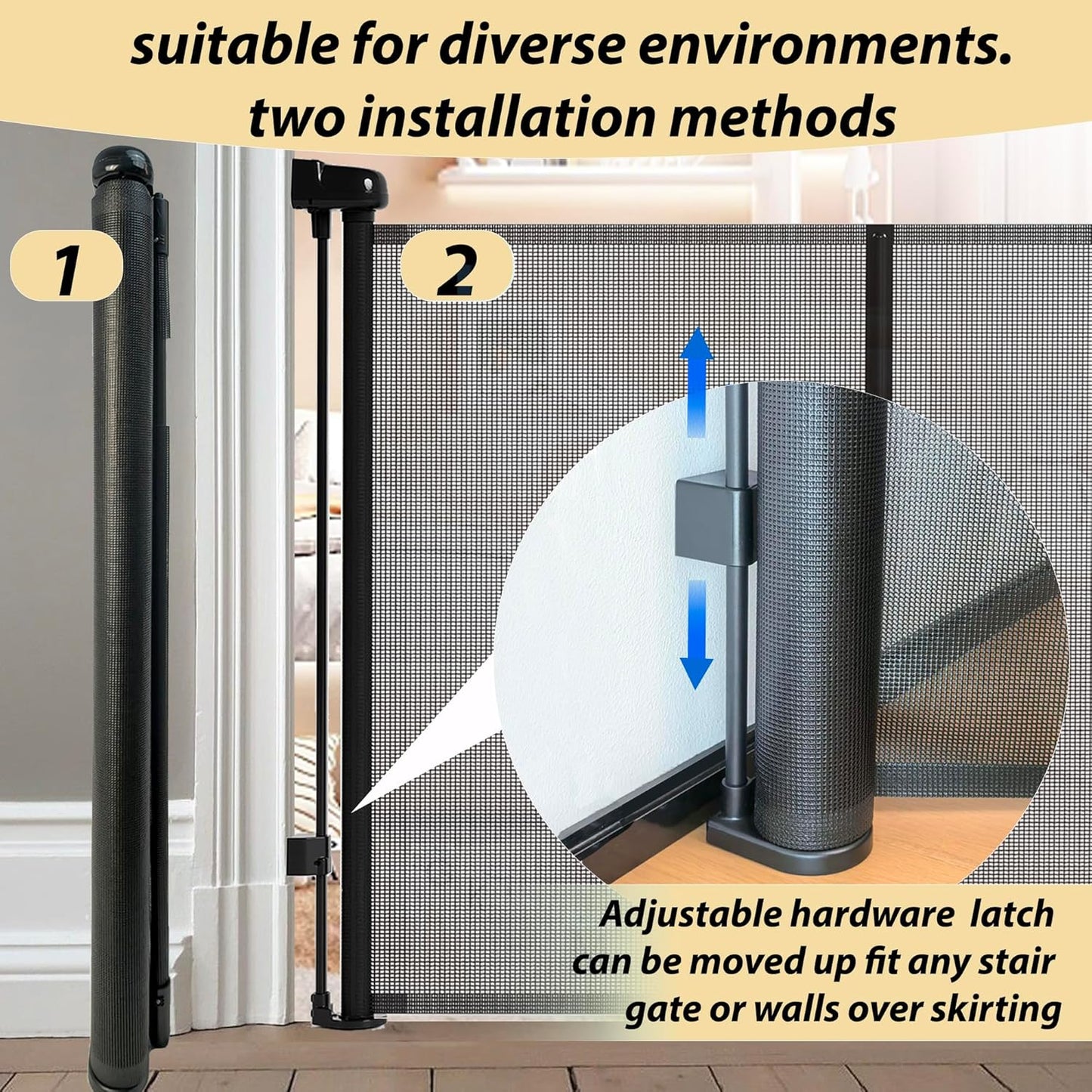 200" Retractable Baby Gates Extra Wide for Large Opening, 41" Extra Tall Retractable Dog Gate Pet Gates, Long Child Safety Mesh Gate with Fiberglass Rods for Stairs, Doorways, Hallways, Indoor/Outdoor