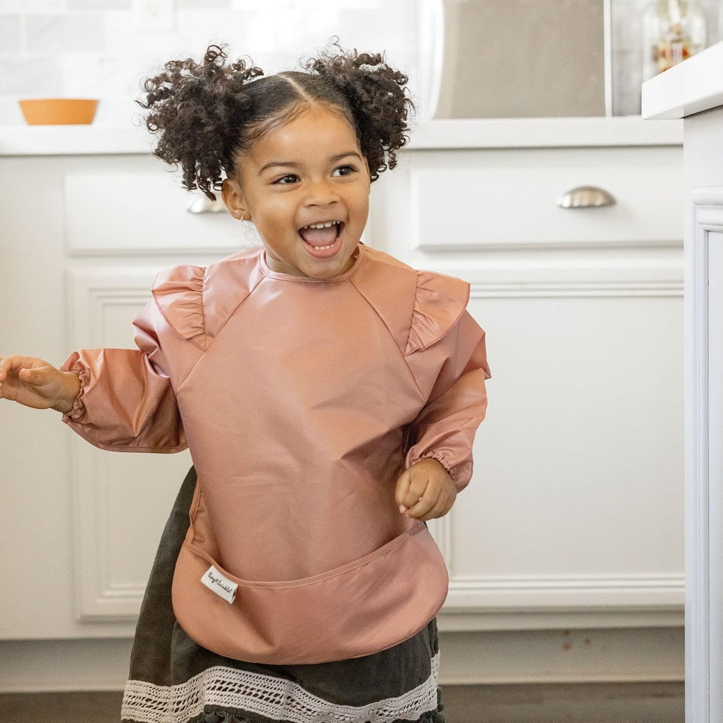 Tiny Twinkle Mess Proof Baby Bib,Waterproof Smock Baby Bib for Eating,Machine Washable Long Sleeve Bib,Baby Led Weaning,Toddler Bib,BLW Supplies(Taupe, Large 2-4 Years)