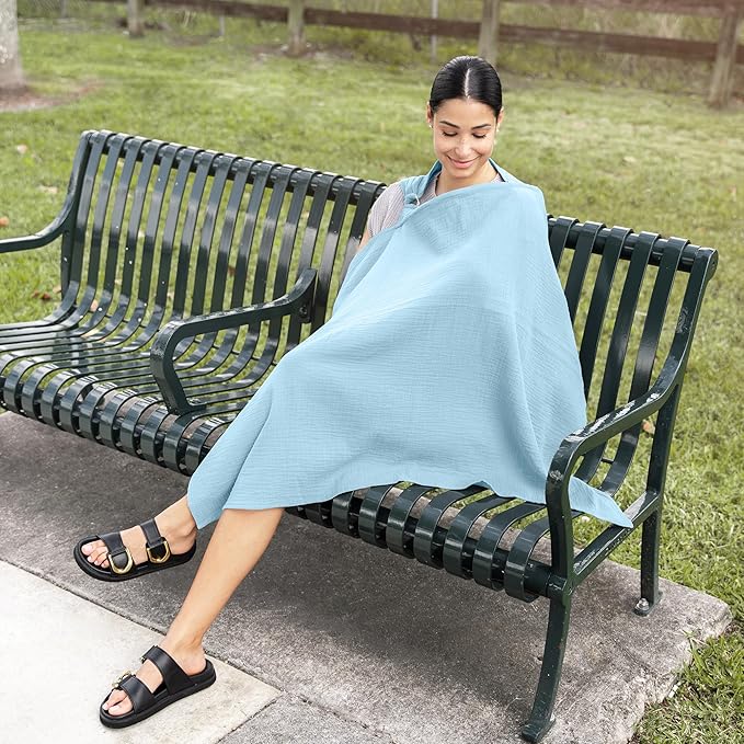 Comfy Cubs Muslin Nursing Cover, Pack of 1, 100% Muslin Breastfeeding Cover - Soft & Breathable Baby Nursing Scarf with Adjustable Neck Strap - Portable, Lightweight & Privacy Coverage - Sky Blue