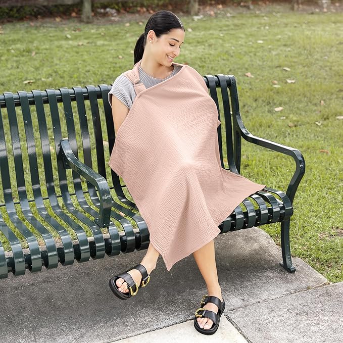 Comfy Cubs Muslin Nursing Cover, Pack of 1, 100% Muslin Breastfeeding Cover - Soft & Breathable Baby Nursing Scarf with Adjustable Neck Strap - Portable, Lightweight & Privacy Coverage - Blush