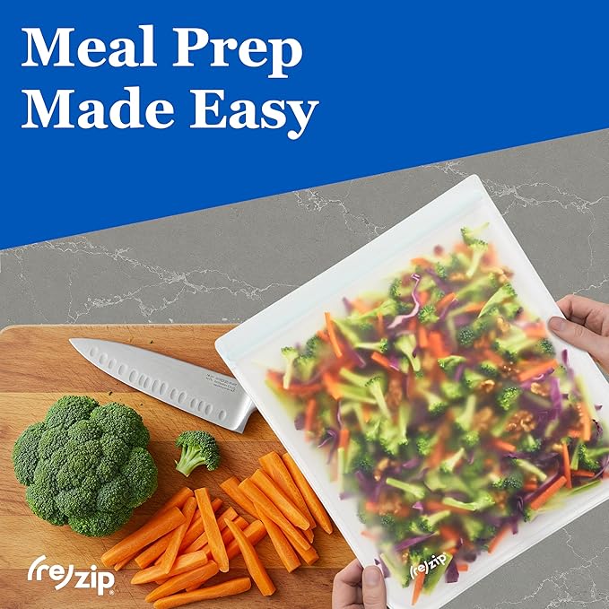 (re) zip Gallon Reusable Storage Bags, BPA-Free, Leakproof, Food-Grade 100% Food-Safe PEVA, for Food Storage and Freezer Use, Holds 16 cups | 128 fl oz, 4-Pack (Clear)