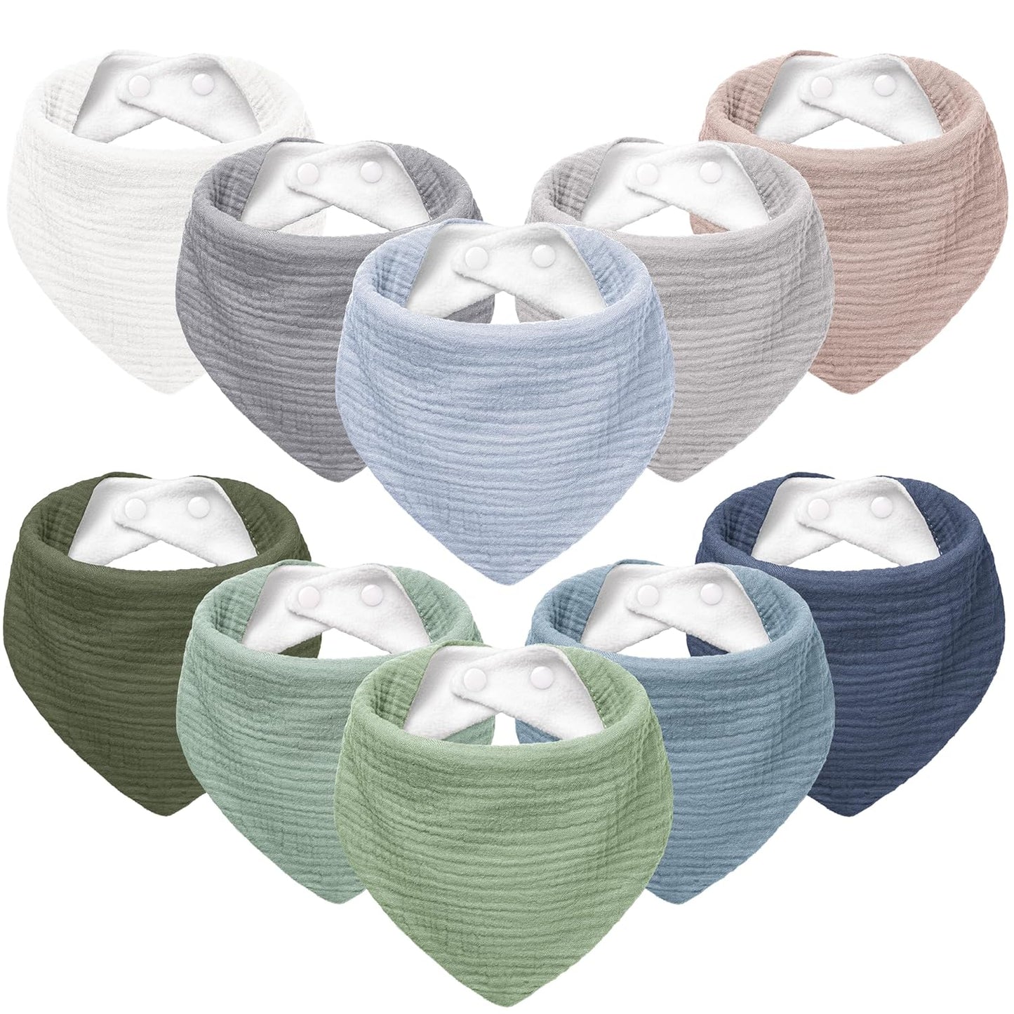 Susurration Muslin Baby Bibs 10Pack Baby Bandana Drool Bibs Soft Adjustable Newborn Bibs for Unisex Baby Girls & Boys (Bluegreen)