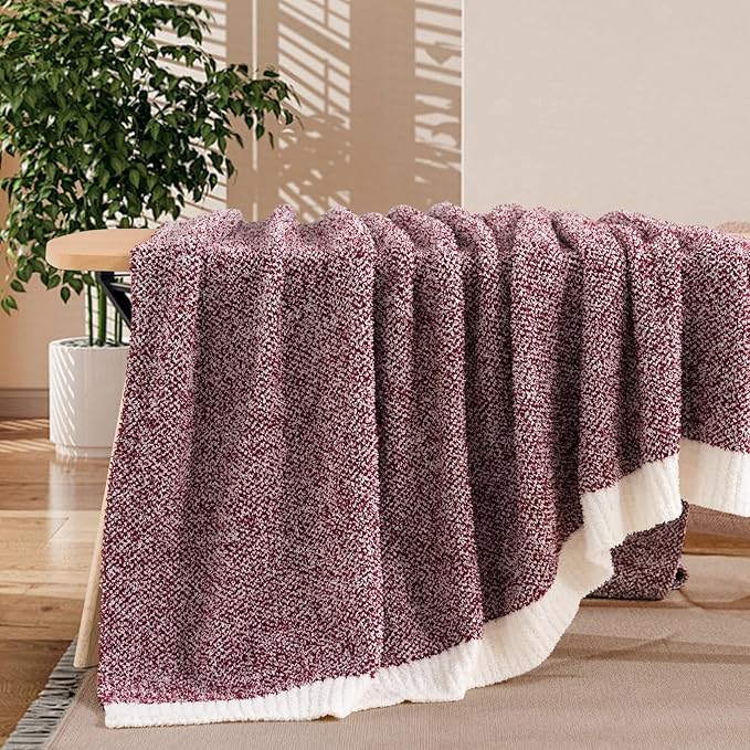 NEXHOME PRO Soft Throw Blankets for Couch, Reversible Warm Blankets Cozy Knit Blanket for Women, Fuzzy Plush Lightweight Throws for Sofa, Bed, Picnic, Wine 50 x 60 inches