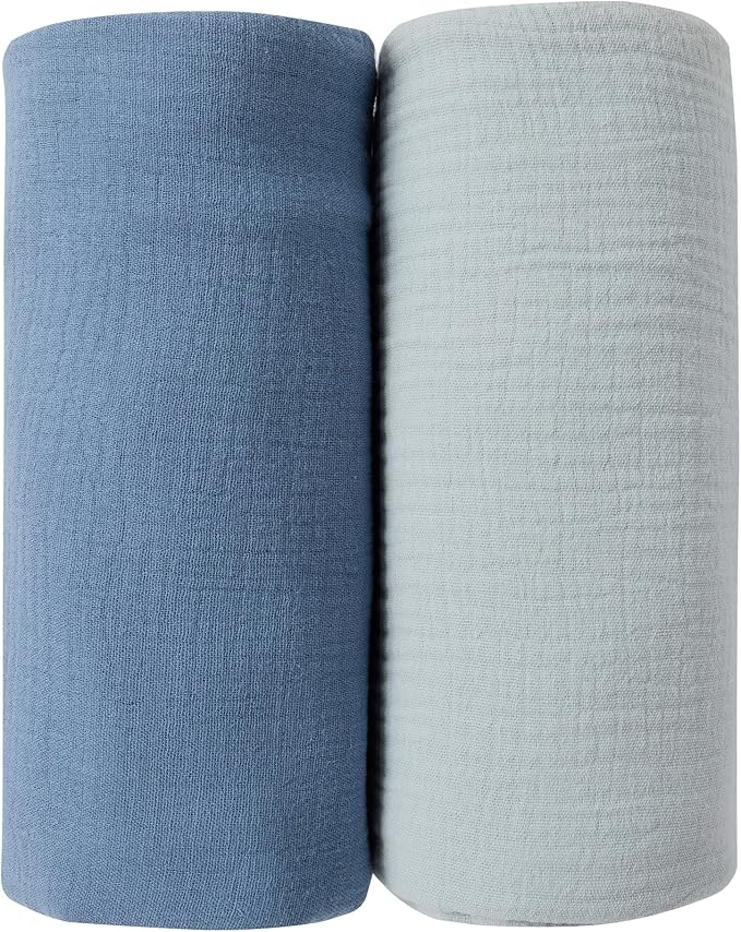 JELLYMONI Muslin Swaddle Blankets for Unisex, 2 Pack Newborn Receiving Blanket, Large 47 x 47 inches Soft Breathable Muslin Baby Blanket for Newborn Boys & Girl