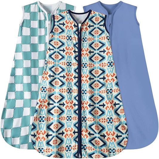 Baby Sleep Sack 18-24 Months 3 Pack Baby Wearable Blanket 100% Rayon Cotton 2-Way Zipper Toddler Sleeping Sack .Comfy Soft Lightweight TOG 0.3 (Bohemia&Checkered&Blue)