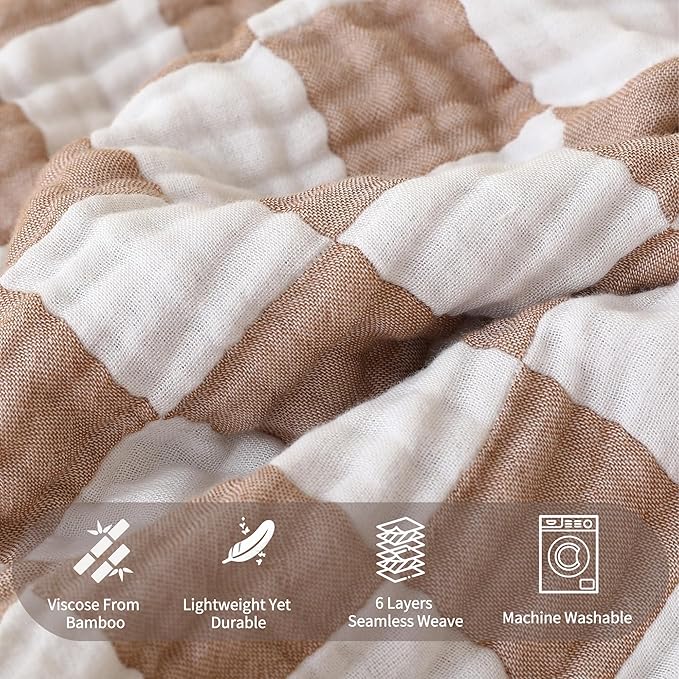 Ultra Soft Muslin Baby Blanket,A Versatile Swaddle and Bed Blanket for Babies, Toddlers, Boys, and Girls (1 Coffee Checkered 1 Pack).