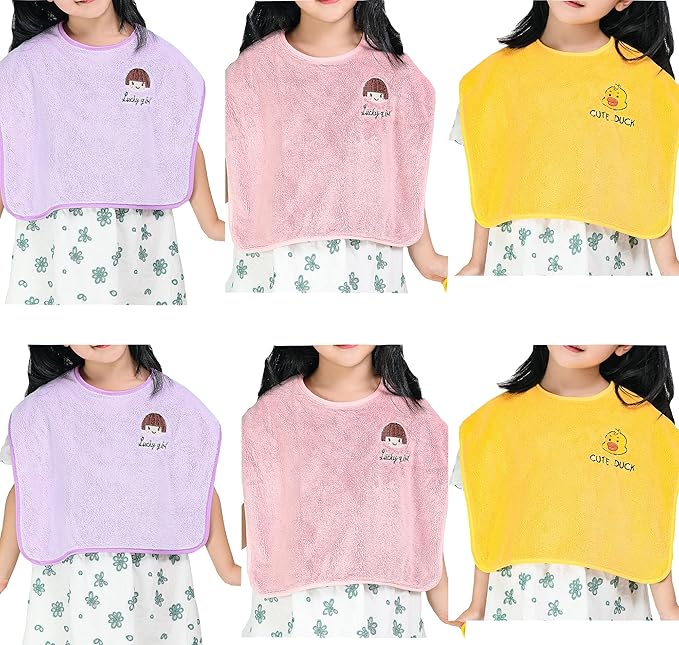 6 Packed Baby Bibs for Girls or Boys, Large Towel Bibs for Toddler 3-6 Years with Gift Box Packed(2 pink purple yellow)