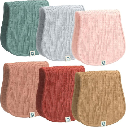 Muslin Burp Cloths Set, 6 Pieces, 100% Organic Cotton Hand Washcloths for Baby Boys and Girls Extra Absorbent and Soft Burping Rags (Earth - Multi Colored)