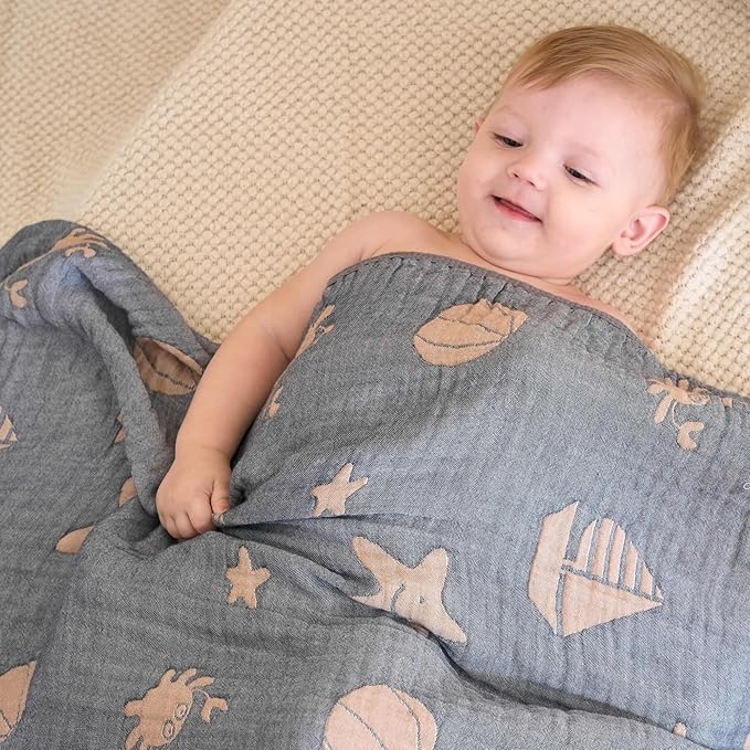 Ultra Soft Muslin Baby Blanket, A Versatile Swaddle and Crib for Babies, Toddlers, Boys, and Girls (1 Pack Ocean)