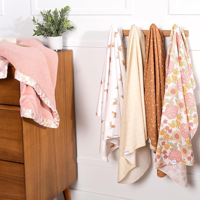 Gerber Unisex Baby 100% Cotton Flannel Receiving Blankets 30x30 Inches (Pack of 4), Retro Floral, One Size